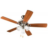 Hyperikon Indoor Ceiling Fan with Lights  52-Inch Brushed Nickel Ceiling Fan  Five Reversible Blades  Three Lights with Pull Chain - Bulb Not Included - B07755X76H